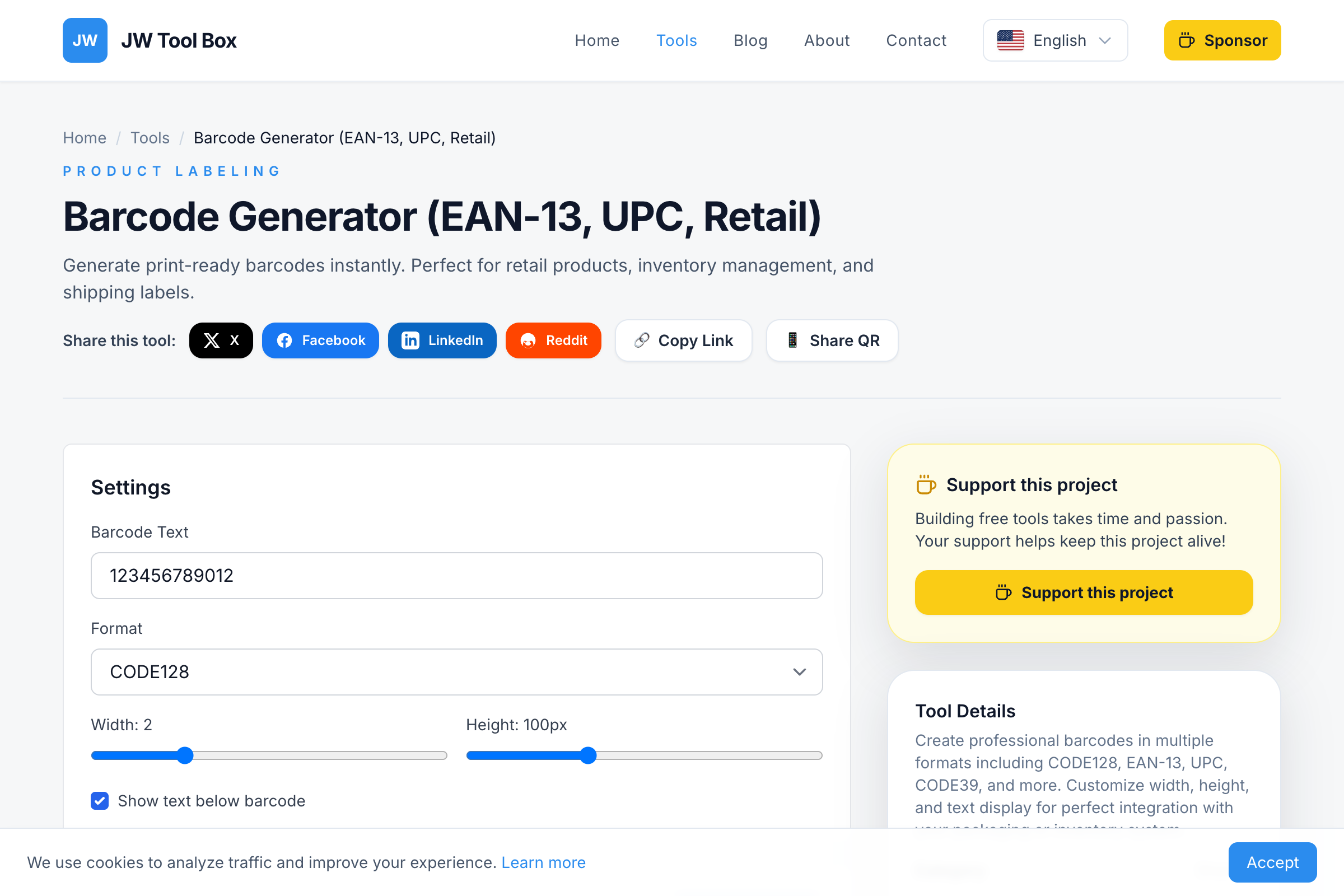 Barcode Generator Tool Interface