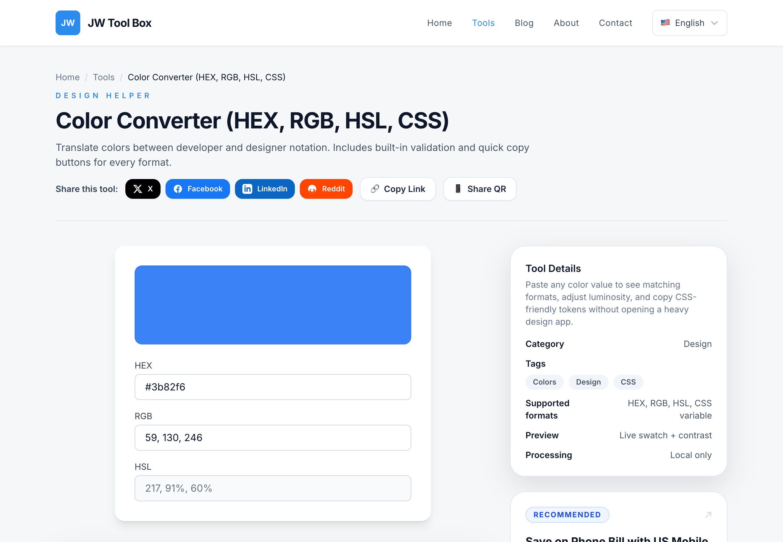 Color Converter Tool for HEX RGB and HSL