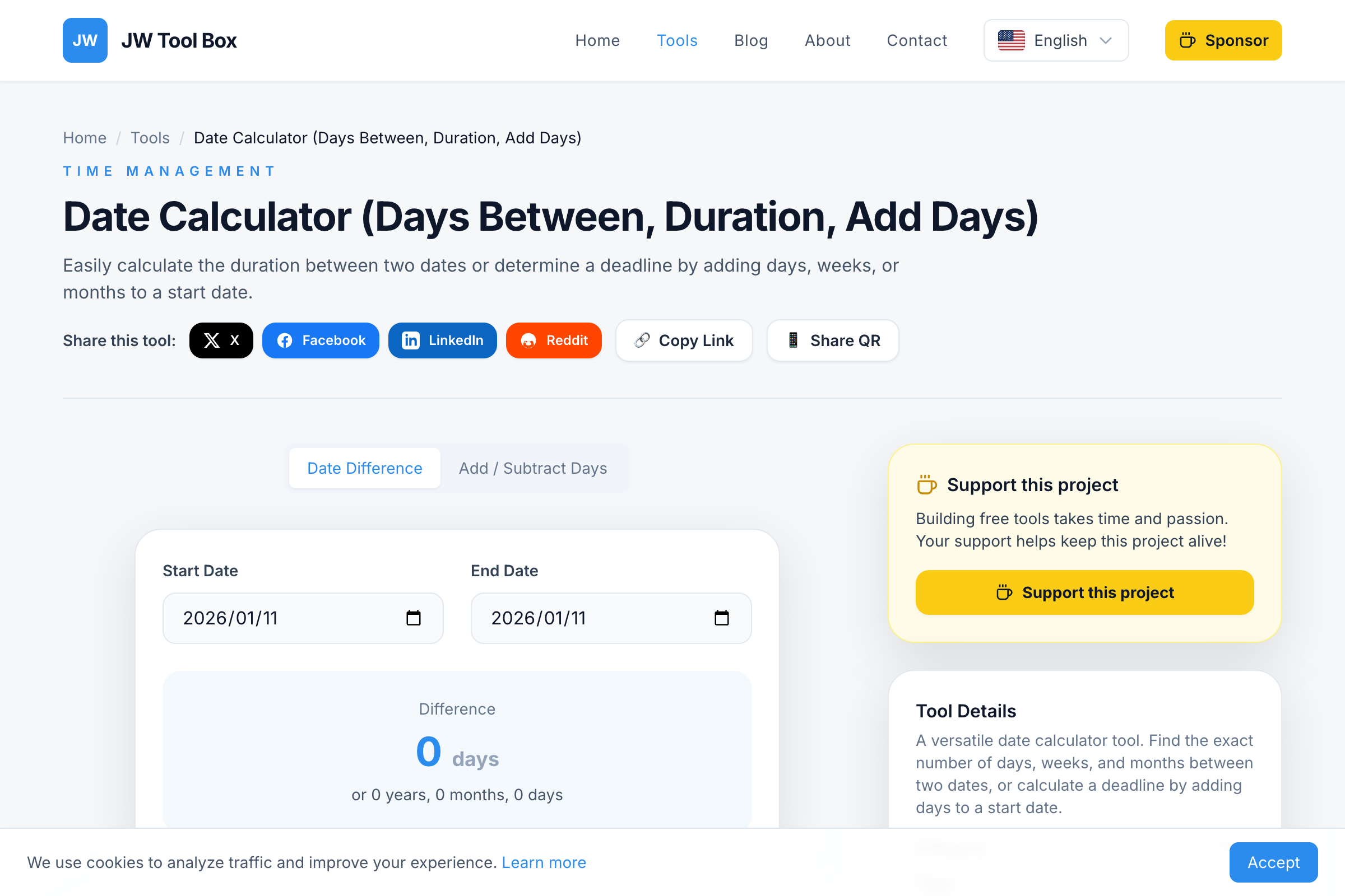 Date Calculator Tool Interface