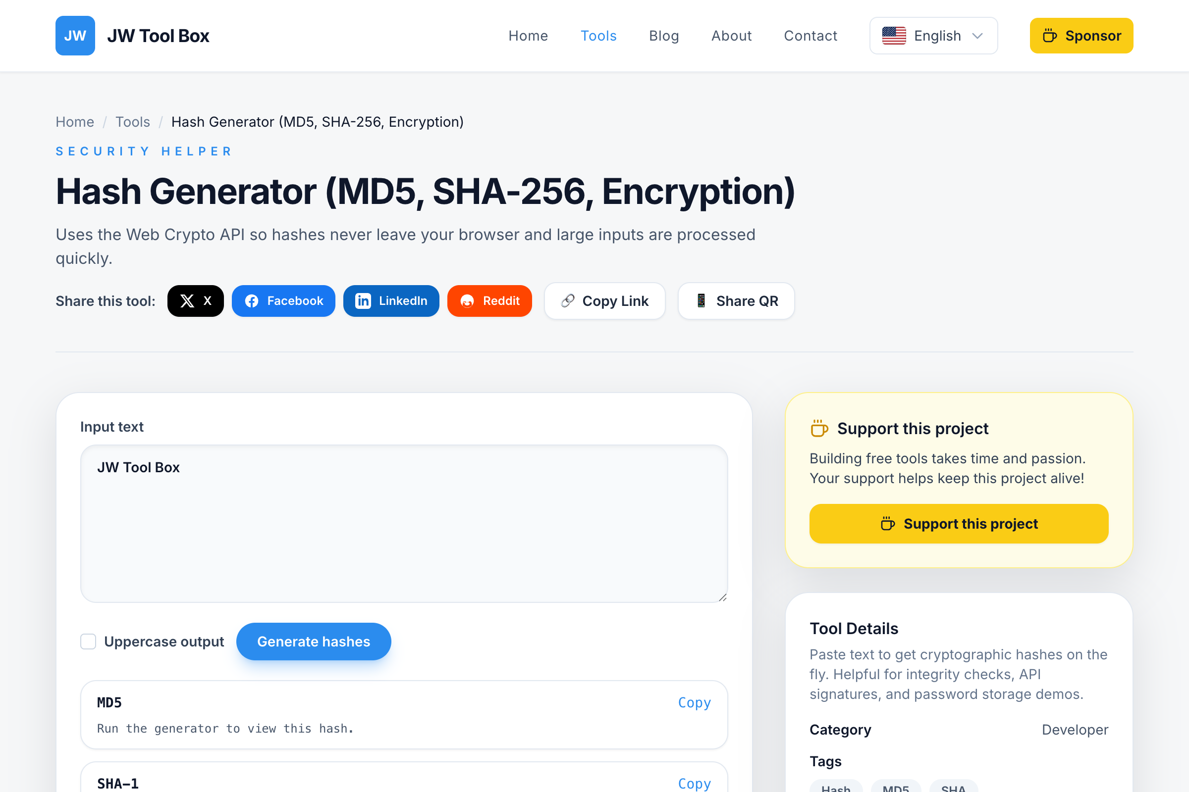 Hash Generator Tool Interface