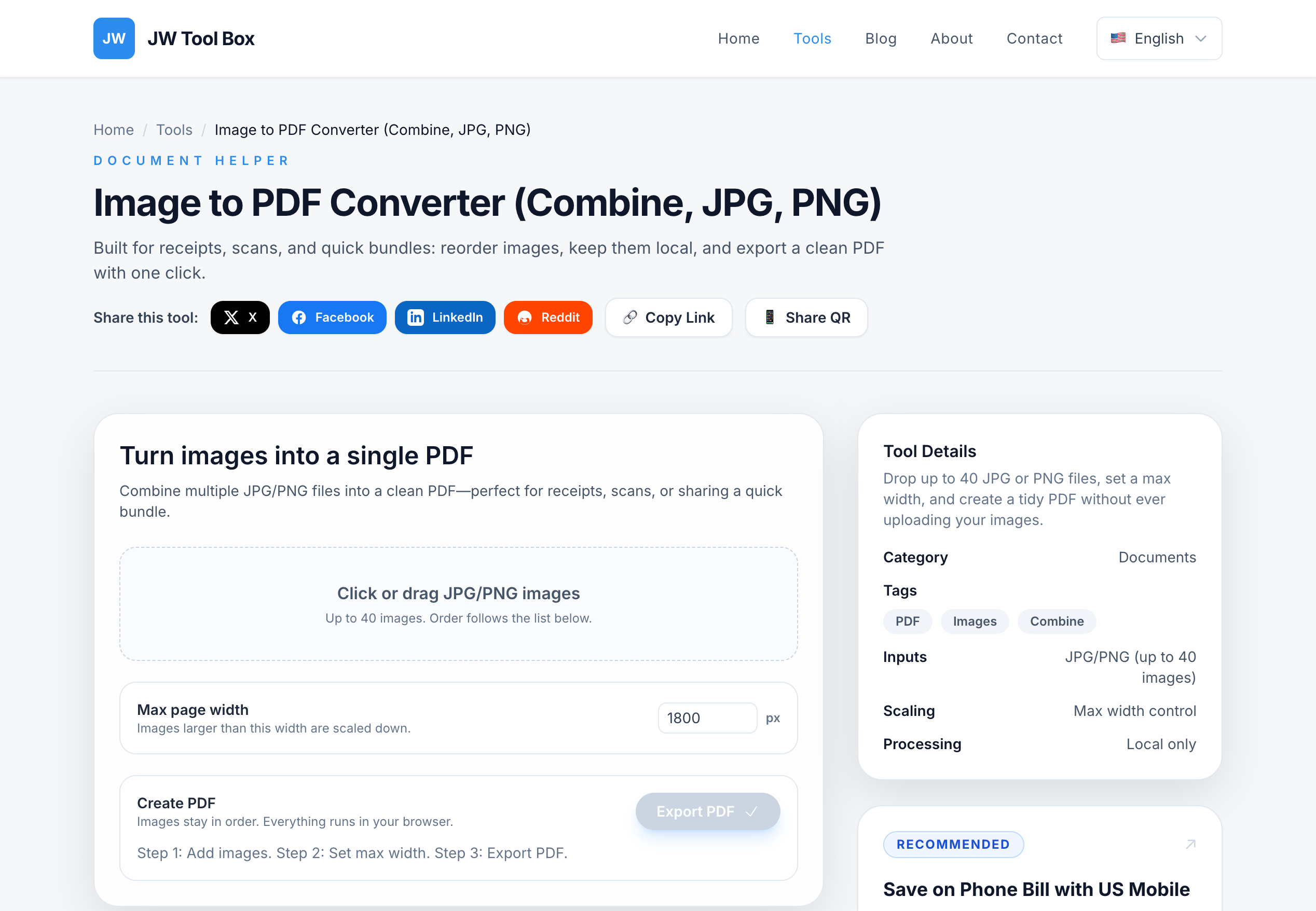 Images to PDF Converter Tool Interface