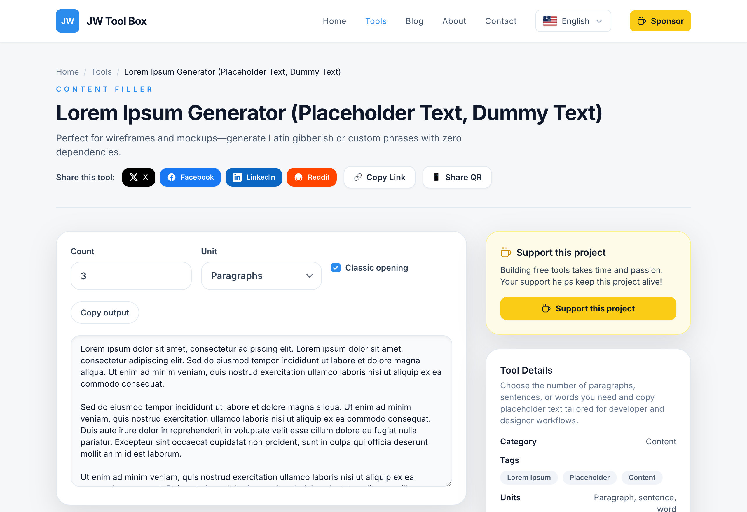 Lorem Ipsum Generator Interface