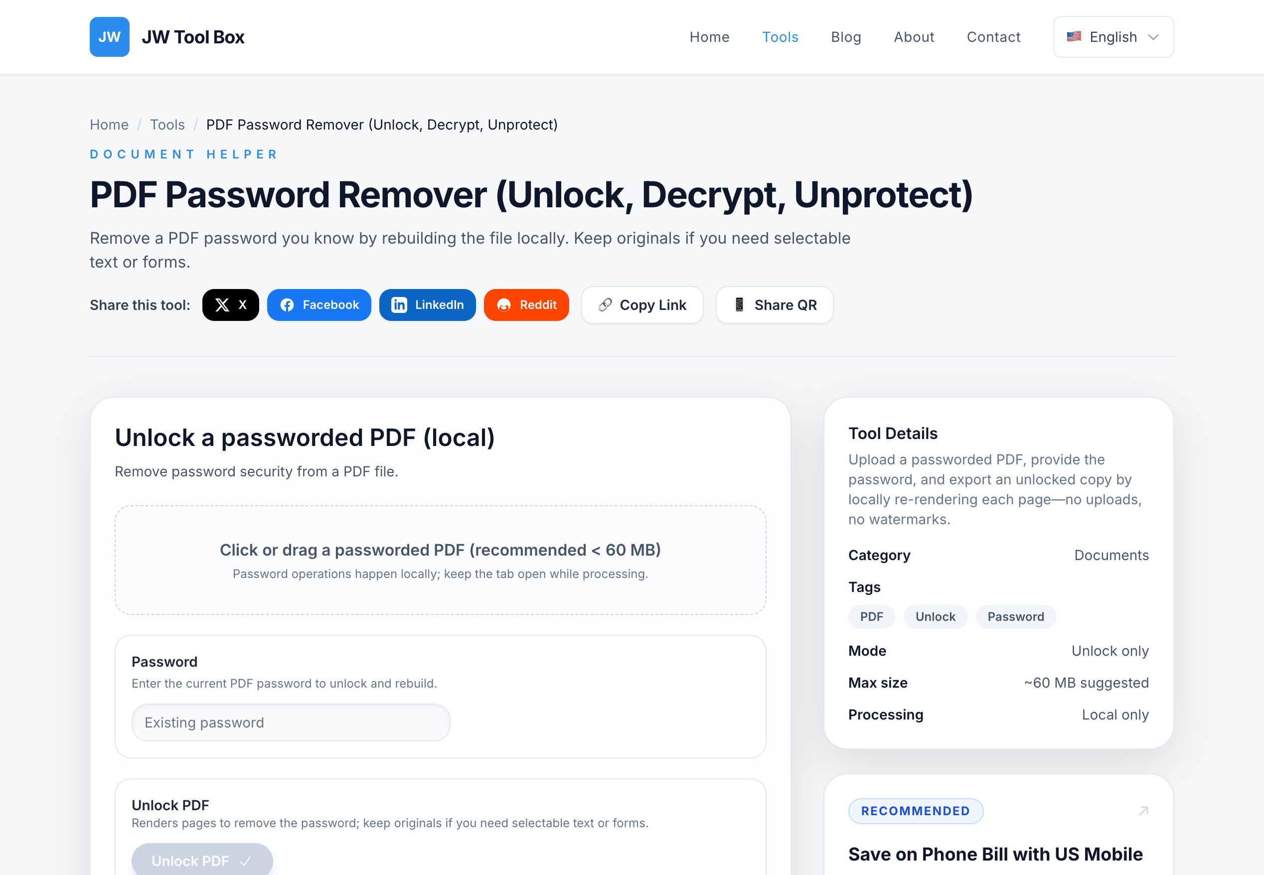 PDF Lock/Unlock Tool Screenshot