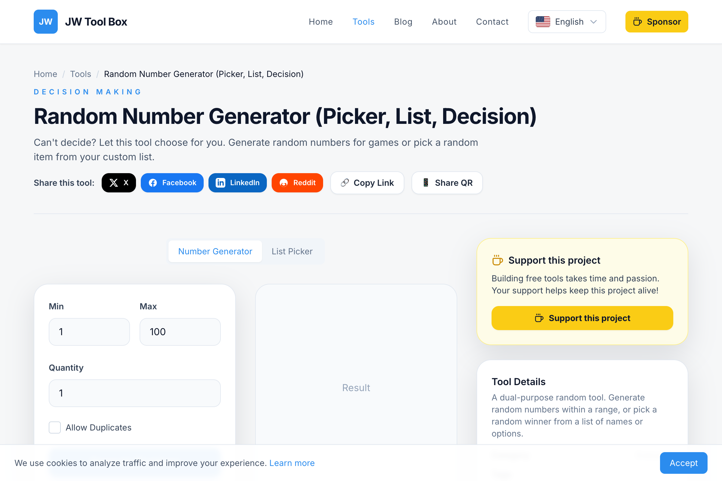 Random Number Generator and Name Picker Tool