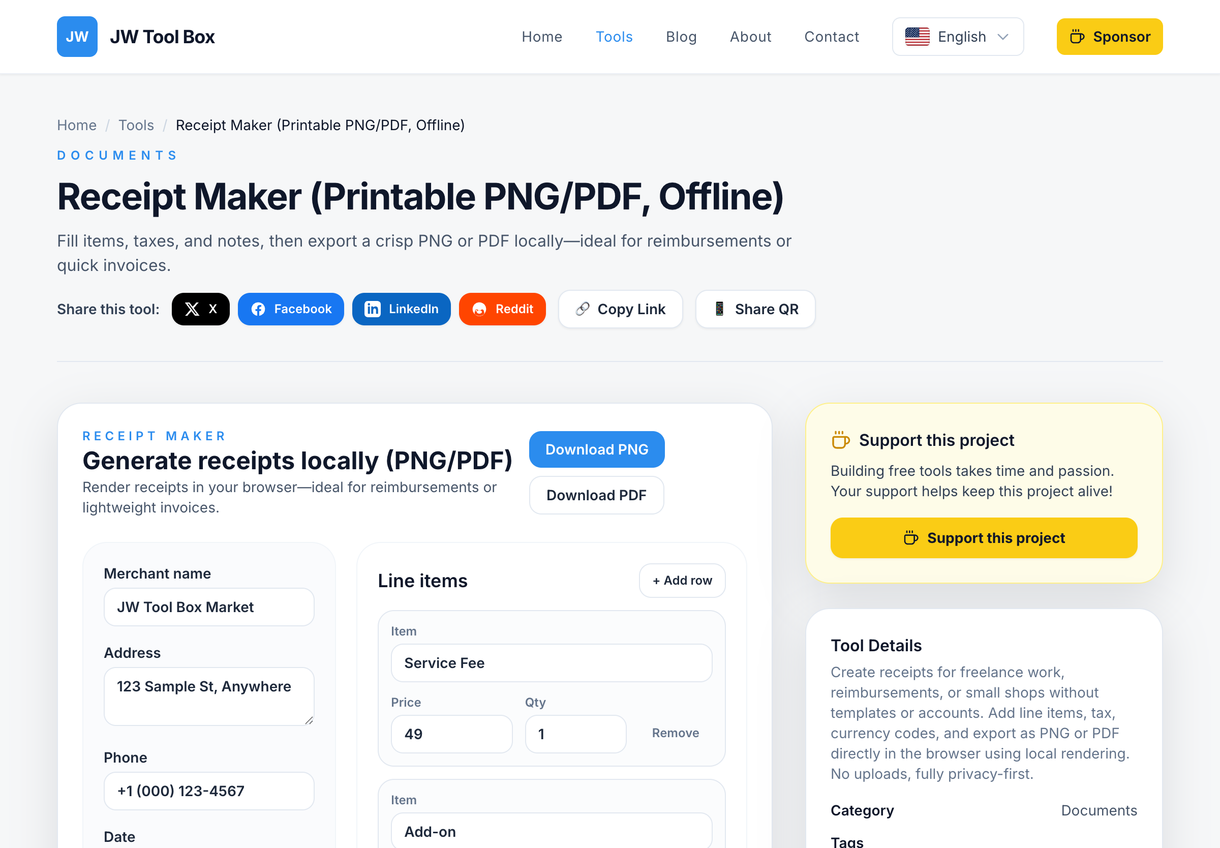 Receipt Maker Tool Interface