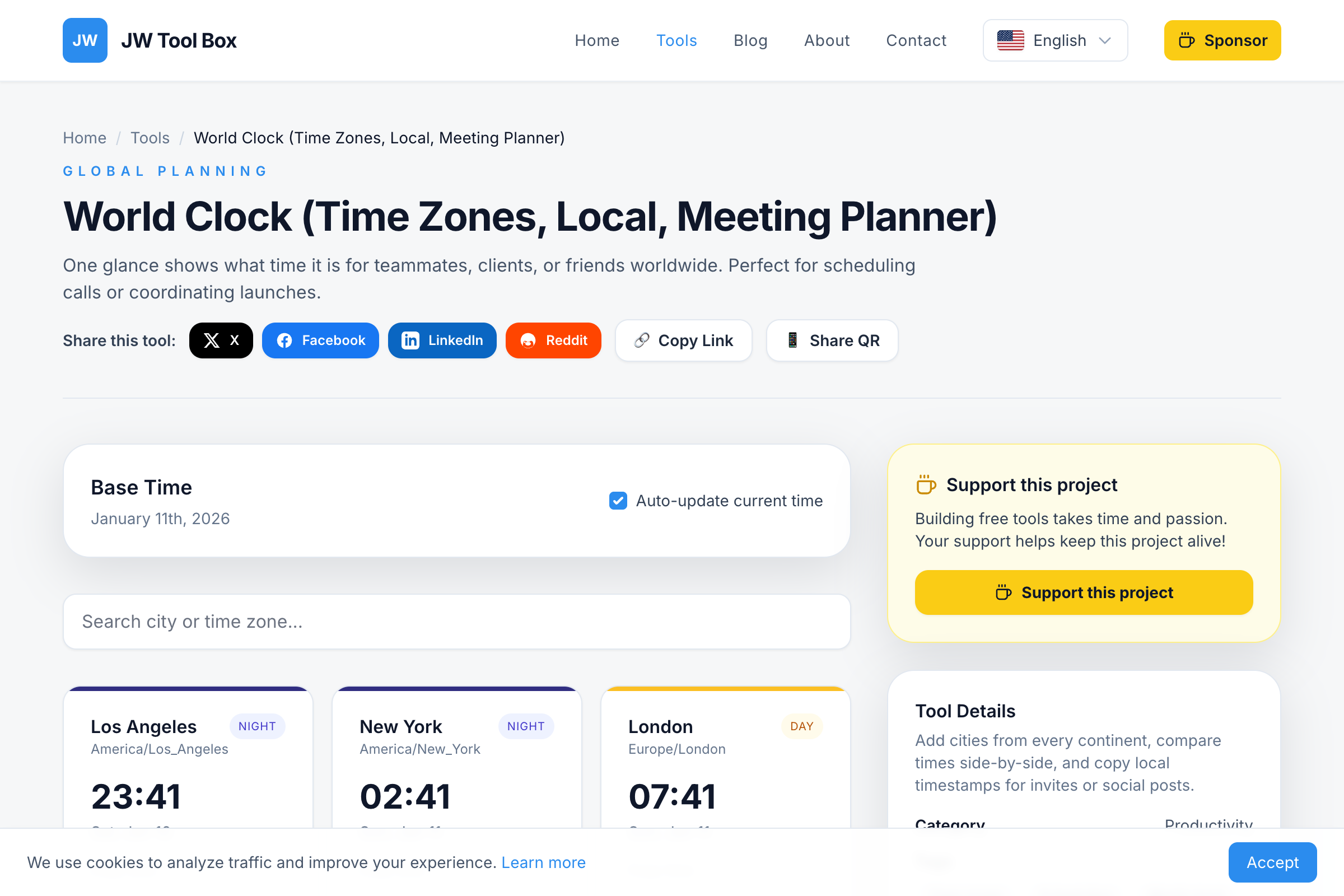 World Clock Tool for Multiple Time Zones